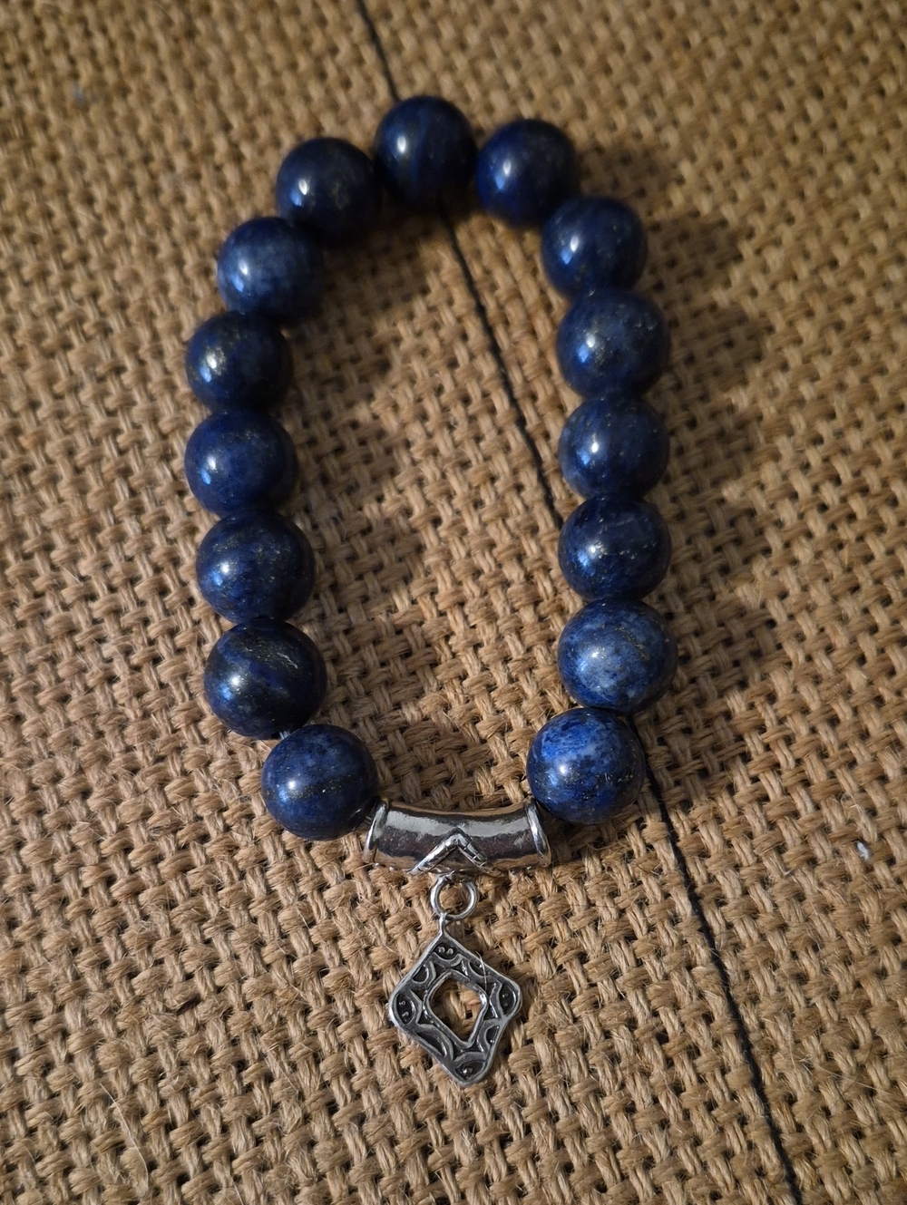 Retired Silpada Confection Sterling Silver Blue Lapis Gemstone Stretch Bracelet